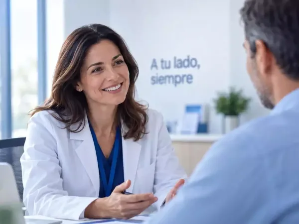 Consulta médica con seguro de salud ASISA Médica atendiendo a un paciente durante una consulta de salud ASISA