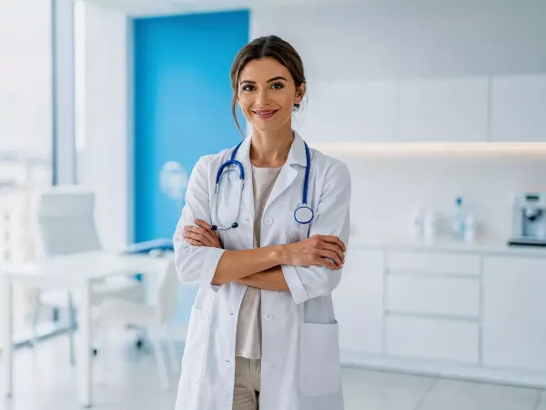 Médica durante una consulta de salud ASISA